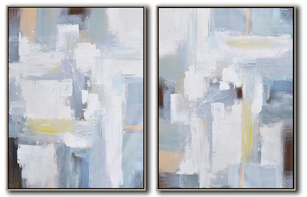 Large Abstract Painting Canvas Art,Set Of 2 Contemporary Art On Canvas,Big Canvas Painting,Grey,White,Brown,Blue.etc
